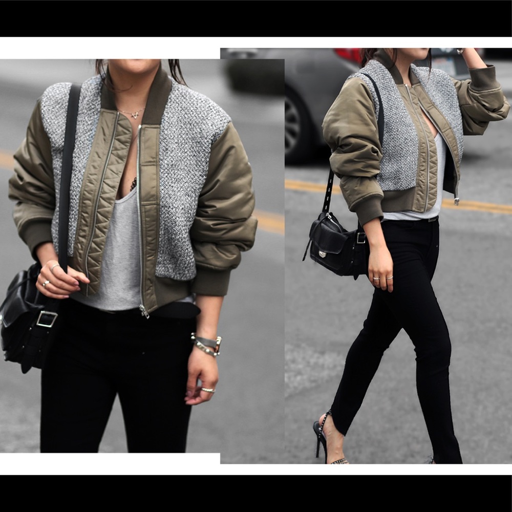 NWT rag & bone Roman Bomber Army Green Tweed S